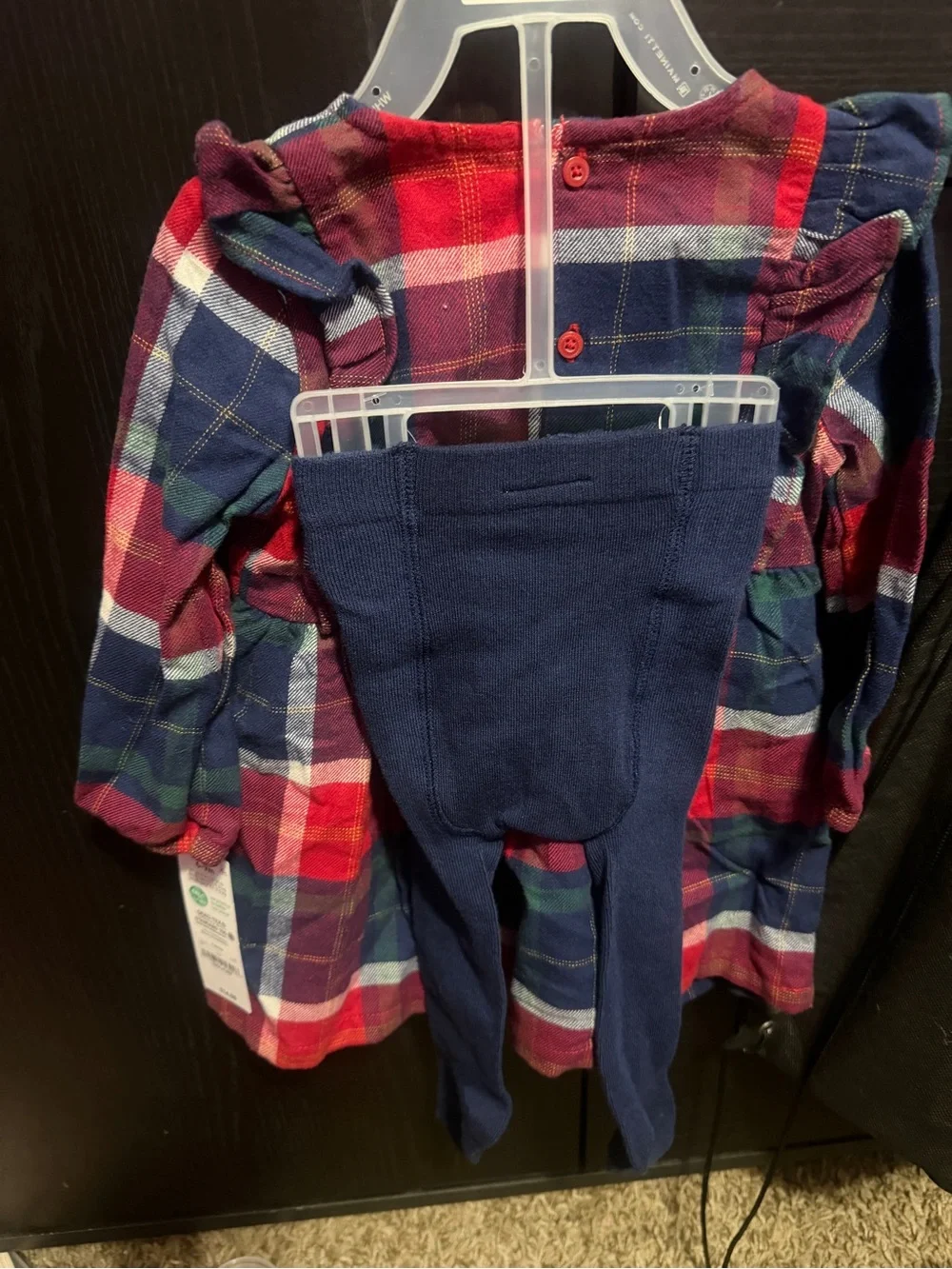 Carter's Red & Navy Plaid Ruffle Long-Sleeve Dress Top